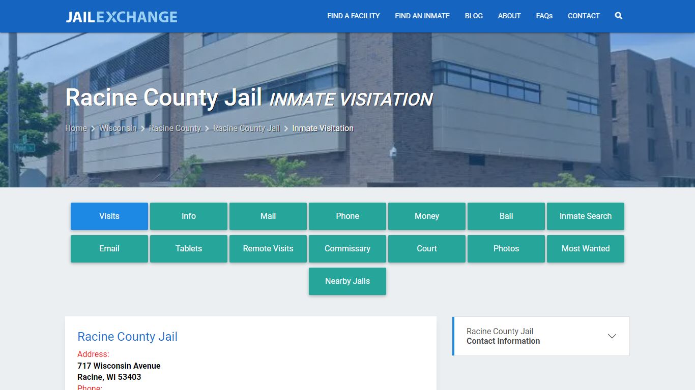 Inmate Visitation - Racine County Jail, WI - Jail Exchange